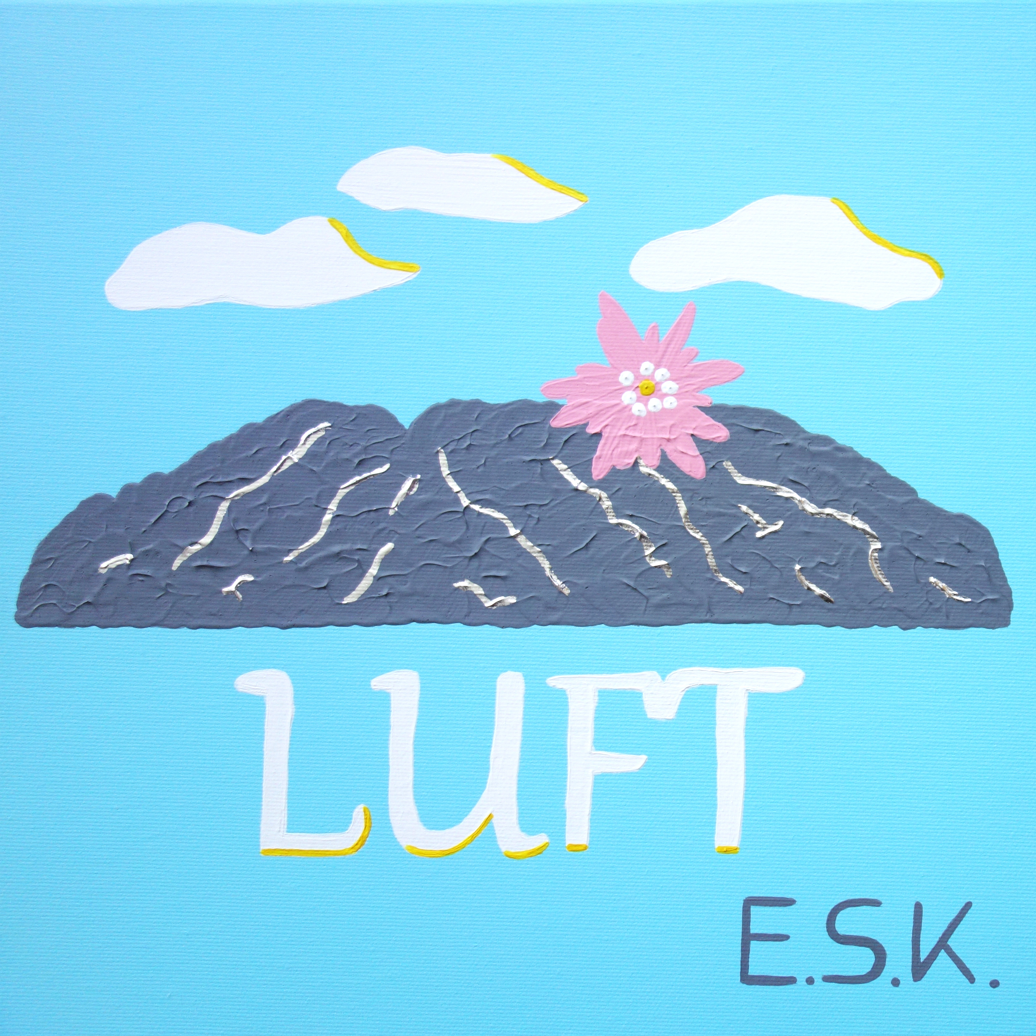 Bergluft Pop Art von E.S.K. Eileen Susanne Kreipl 30 x 30 x 4 cm Acryl und Blattsilber auf Leinwand