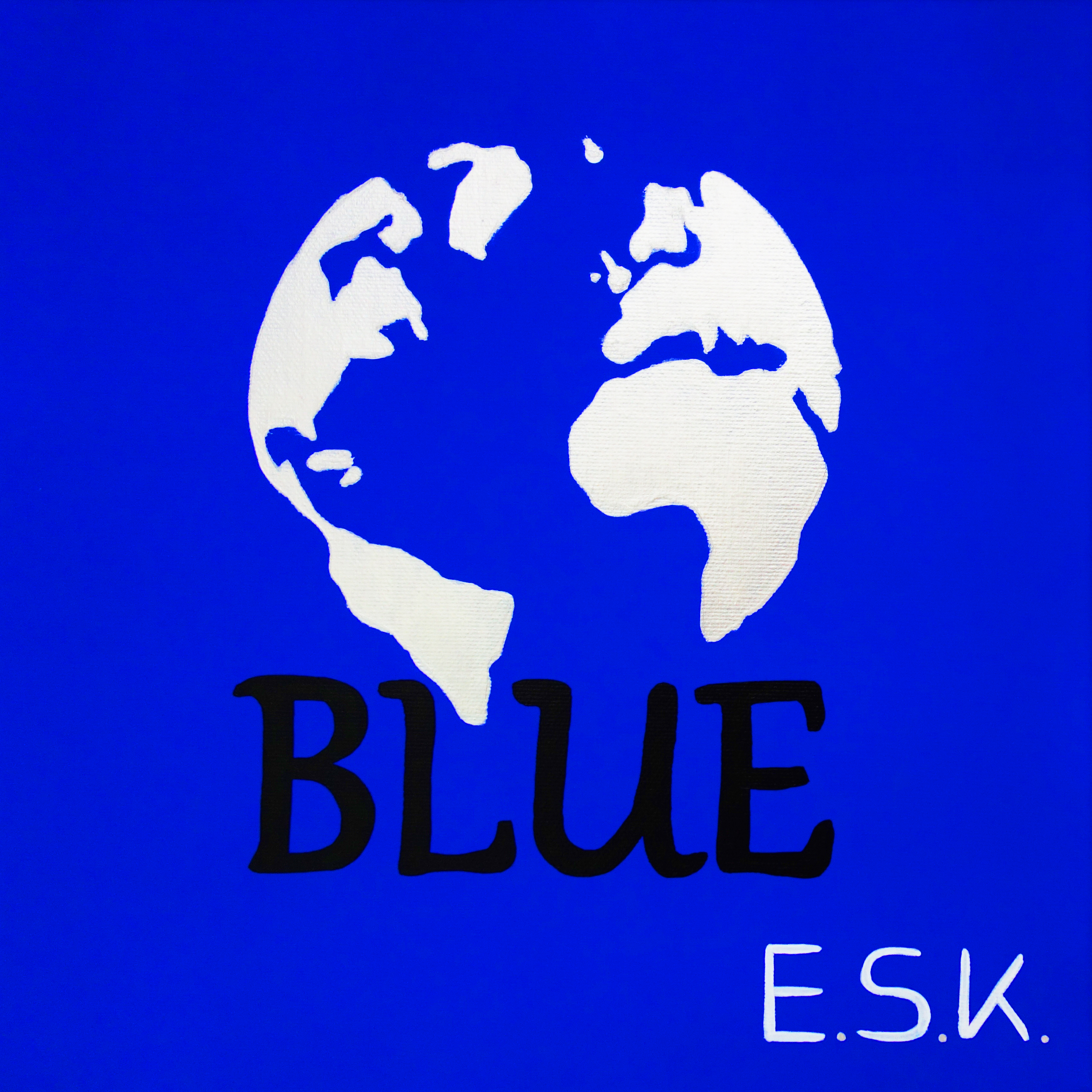 Blue E.S.K. pop art - Kunst von Eileen Susanne Kreipl 30 x 30 x 4 cm Color Statements