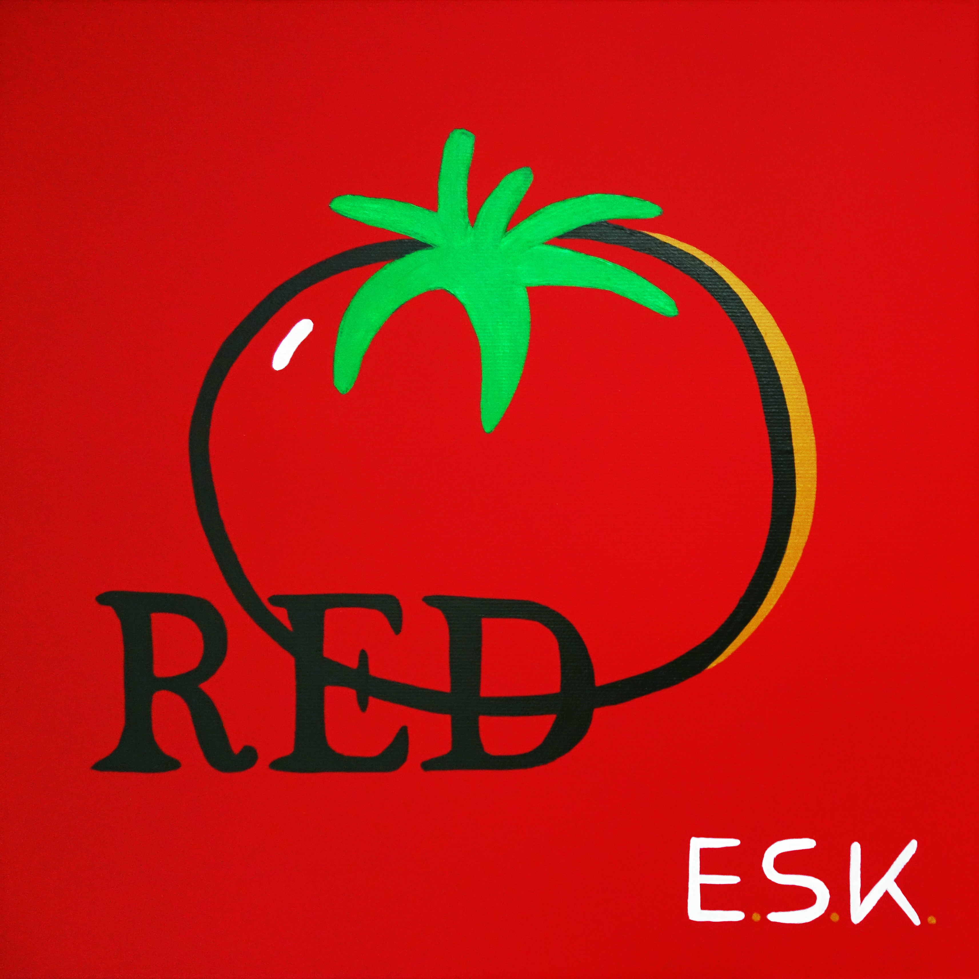 Red E.S.K. pop art - Kunst von Eileen Susanne Kreipl 30 x 30 x 4 cm Color Statements